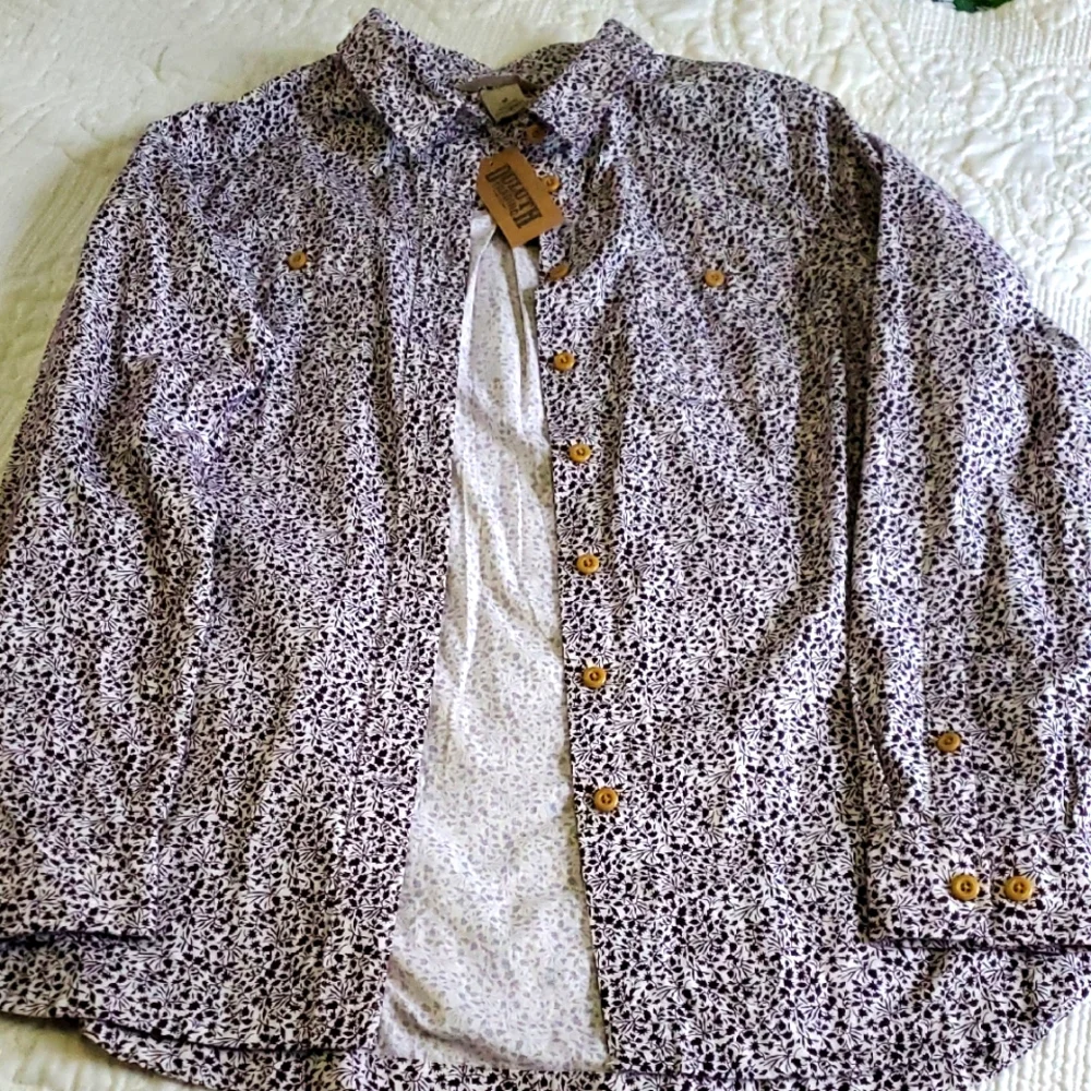 Duluth Trading Co. Women's Purple Floral Cotton Button-Up Shirt Size M NWT - Picture 1 of 5